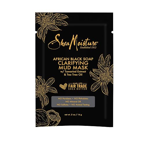 SheaMoisture Mud Mask Packette for Oily, Blemish-Prone Skin African Black Soap to Clarify Skin 0.5 oz