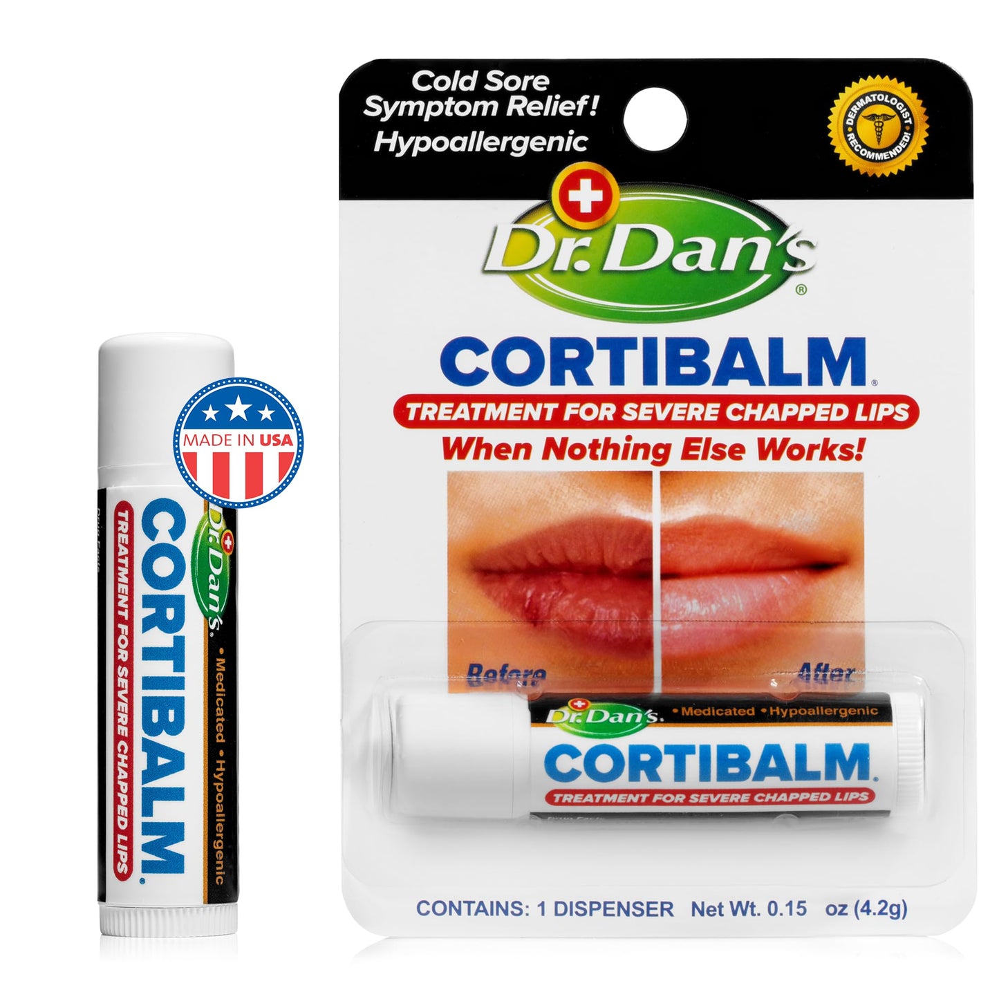Dr. Dan's Cortibalm-1 pack- for Dry Cracked Lips - Healing Lip Balm for Severely Chapped Lips - Designed for Men, Women and Children