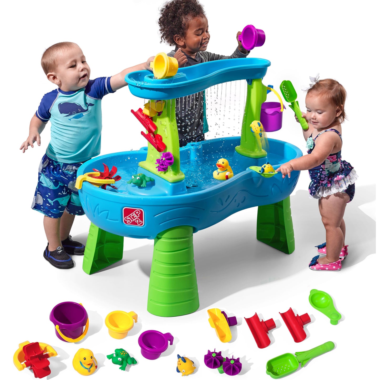 Step2 Rain Showers Splash Pond Water Table – Toddler Outdoor Sensory Playset with 13 Accessories, Ages 1.5+