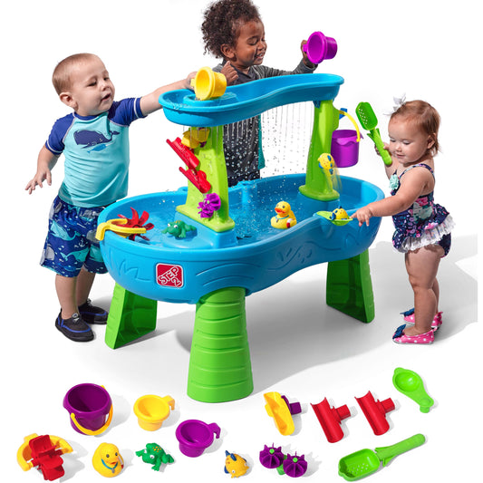 Step2 Rain Showers Splash Pond Water Table – Toddler Outdoor Sensory Playset with 13 Accessories, Ages 1.5+