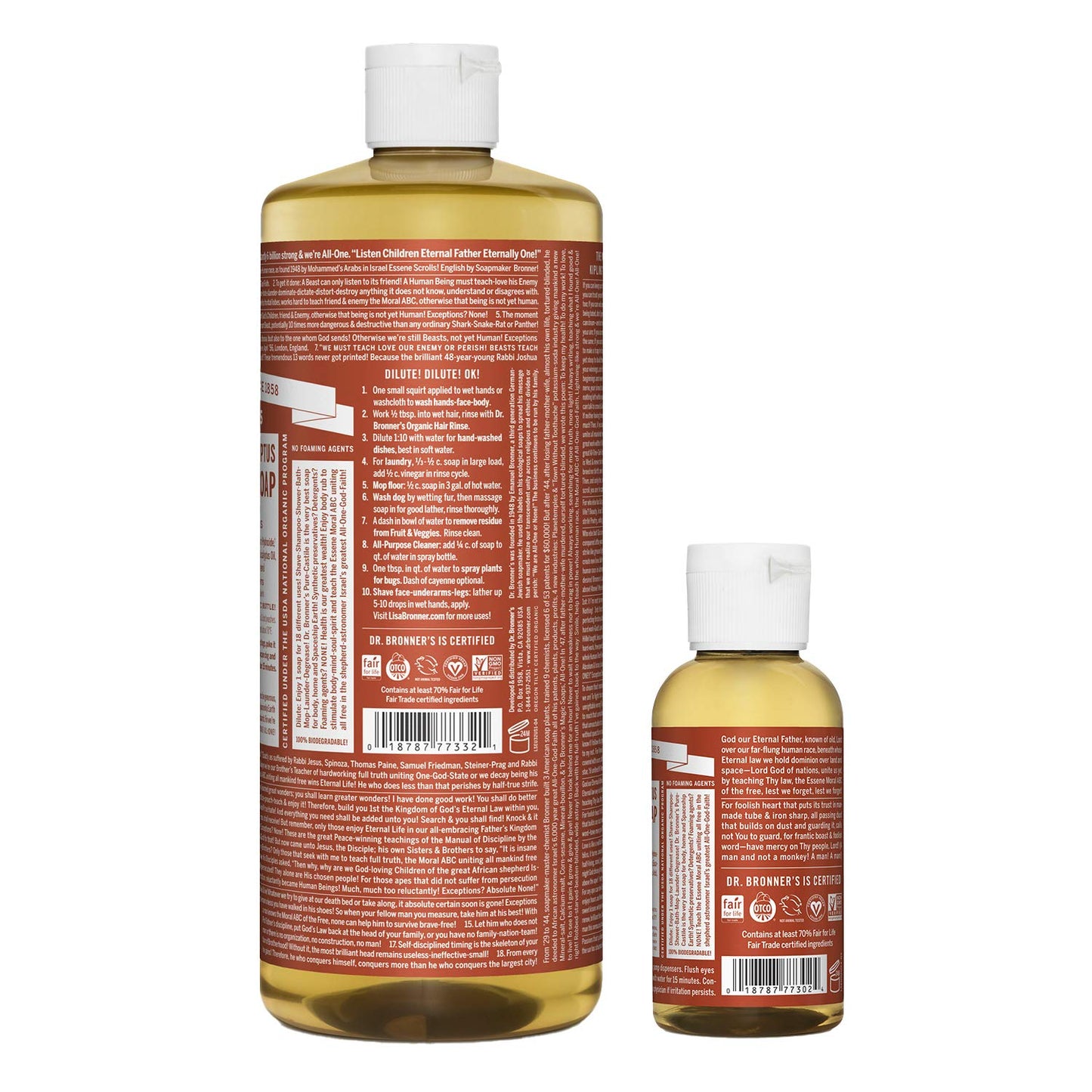 Dr. Bronner's Pure-Castile Liquid Soap - Eucalyptus Bundle. 32 oz. Bottle and 2 oz. Travel Bottle Beauty & Personal Care Dr. Bronner's