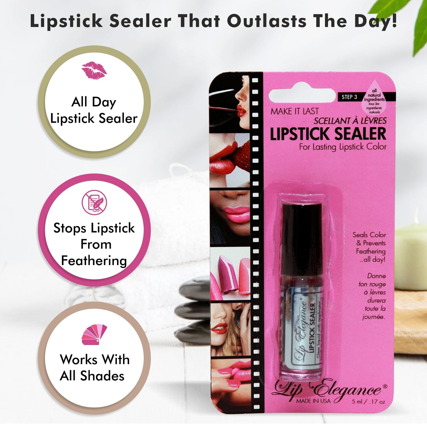 Lip Elegance Lipstick Sealer - Long Lasting Lipstick Sealer with Brush Applicator - Waterproof, Smudge Proof, Oilproof - All Day Liplock Effect 0.17