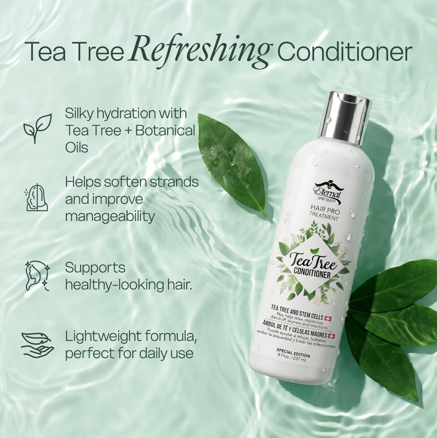 Eternal Spirit Beauty Hair Pro Tea Tree Set - Shampoo & Conditioner with Stem Cells, Argan Oil & Keratin - Revitalizing Scalp Care & Intensive