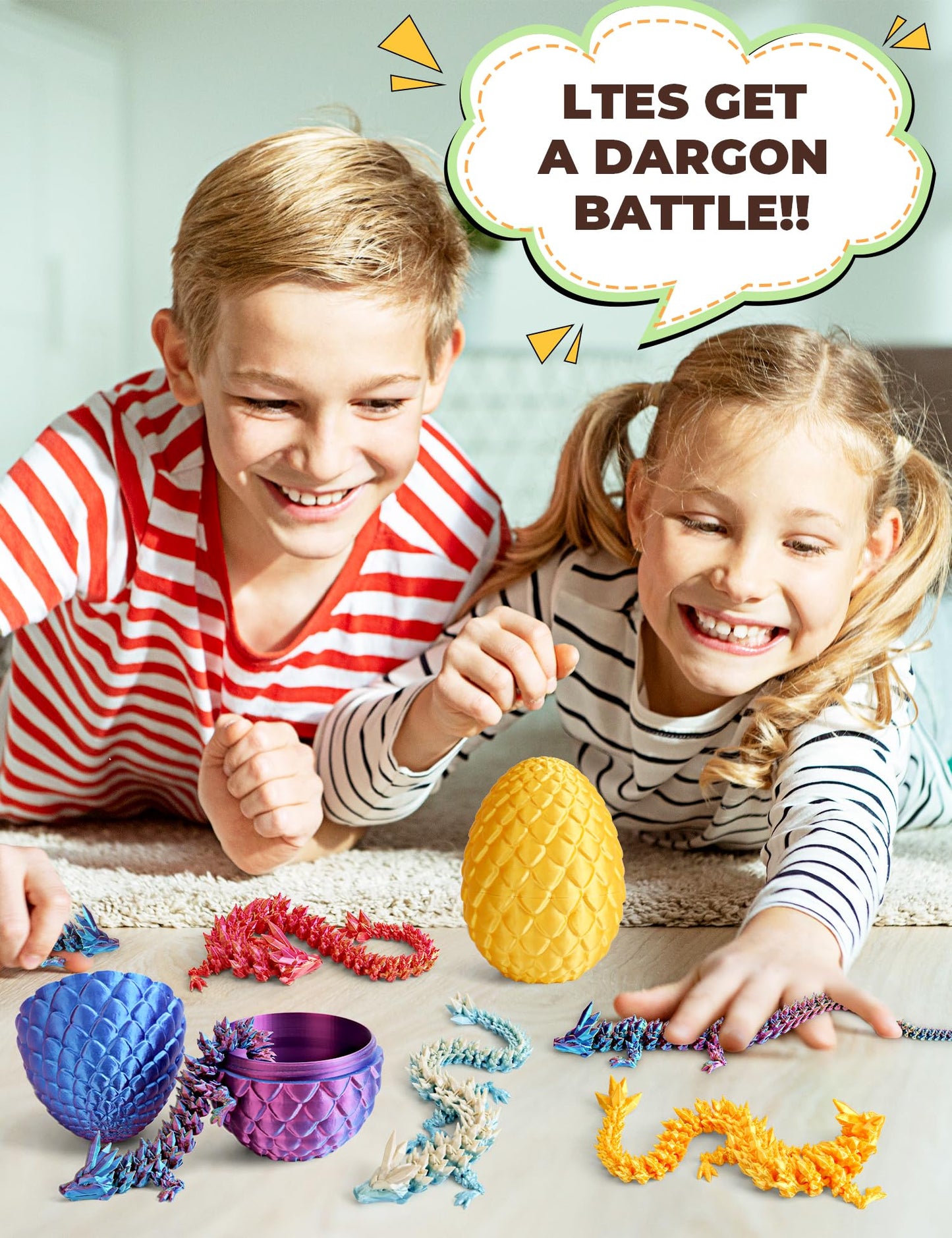 Easter Eggs Gifts for Kids, 3D Printed Dragon in Egg Easter Basket Stuffers Easter Toys for Kids Crystal Dragon Fidget Toys Prefilled Easter Eggs