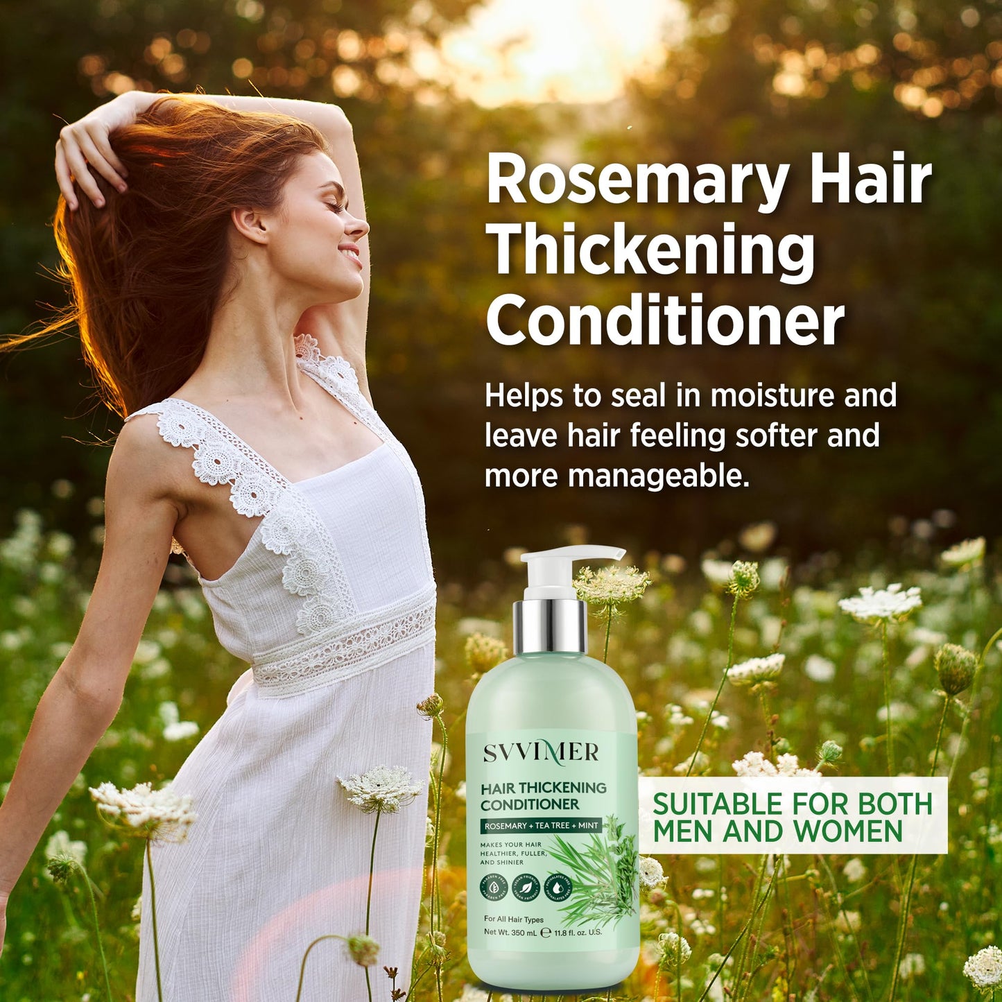 Svvimer Rosemary Shampoo and Conditioner Plus Hair Boost Spray Set - Hair Volumizing Thickening Products - 3 Products