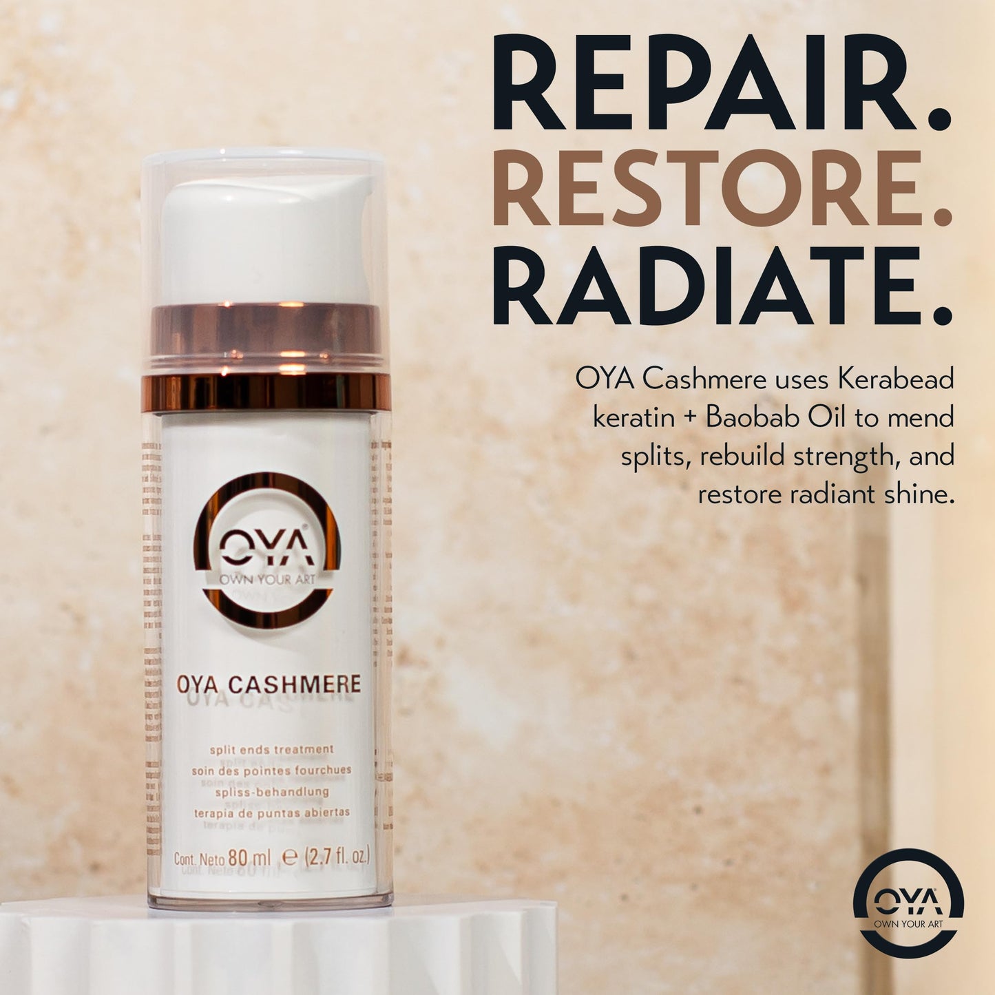 OYA Cashmere Split End Repair Cream - Highly Concentrated Treatment for Dry, Damaged & Color-Treated Hair - Repairs Bonds, Controls Frizz