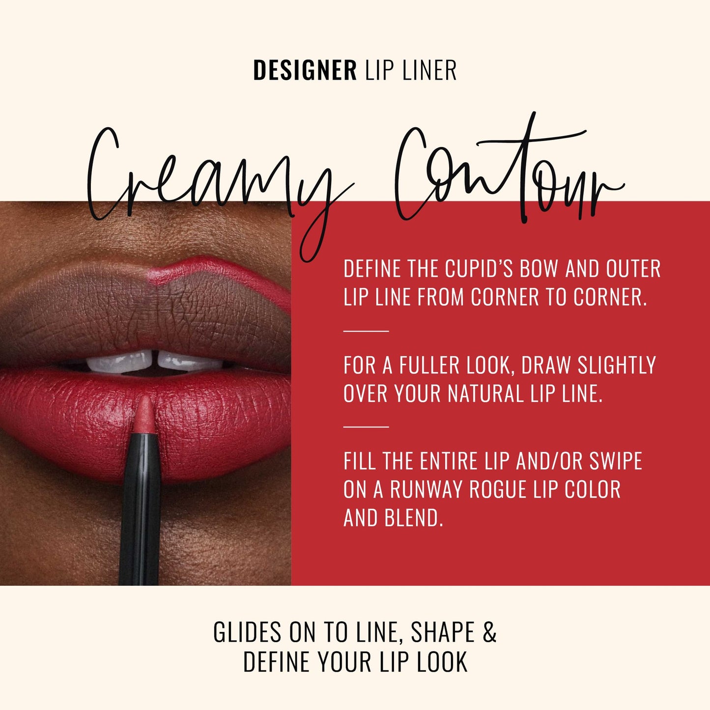 Runway Rogue Designer Liner Lip Pencil, Matte Crimson Dark-Red Lip Liner Pencil and Lip Liner Sharpener, ‘In the Press’