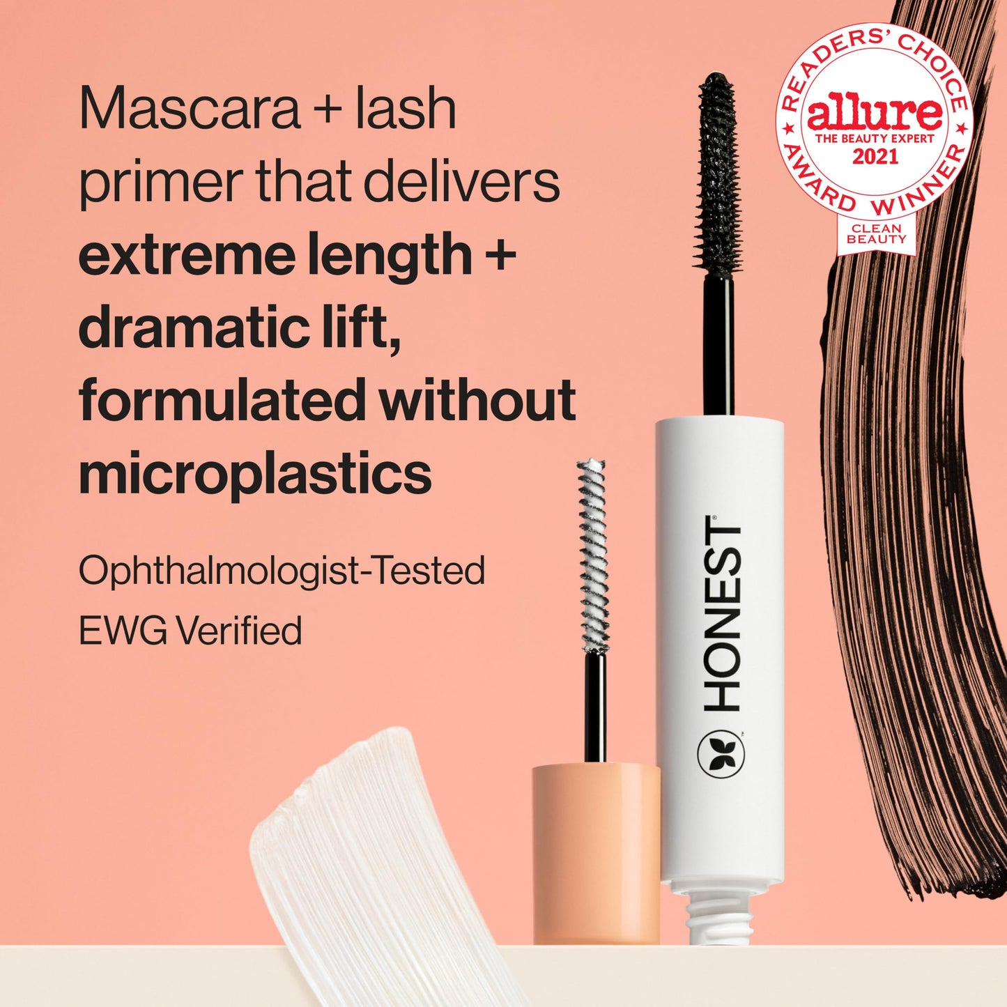 Honest Beauty 2-in-1 Extreme Length Clean Mascara, Lash Primer, Lengthening, Volumizing, Cruelty-Free, Safe for Sensitive Eyes, Black, .27 fl oz