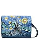 Anna by Anuschka womens Anna Anuschka, Handpainted Leather Medium Saddle Crossbody-love in Paris Cross Body Handbag, Love Paris, One Size US