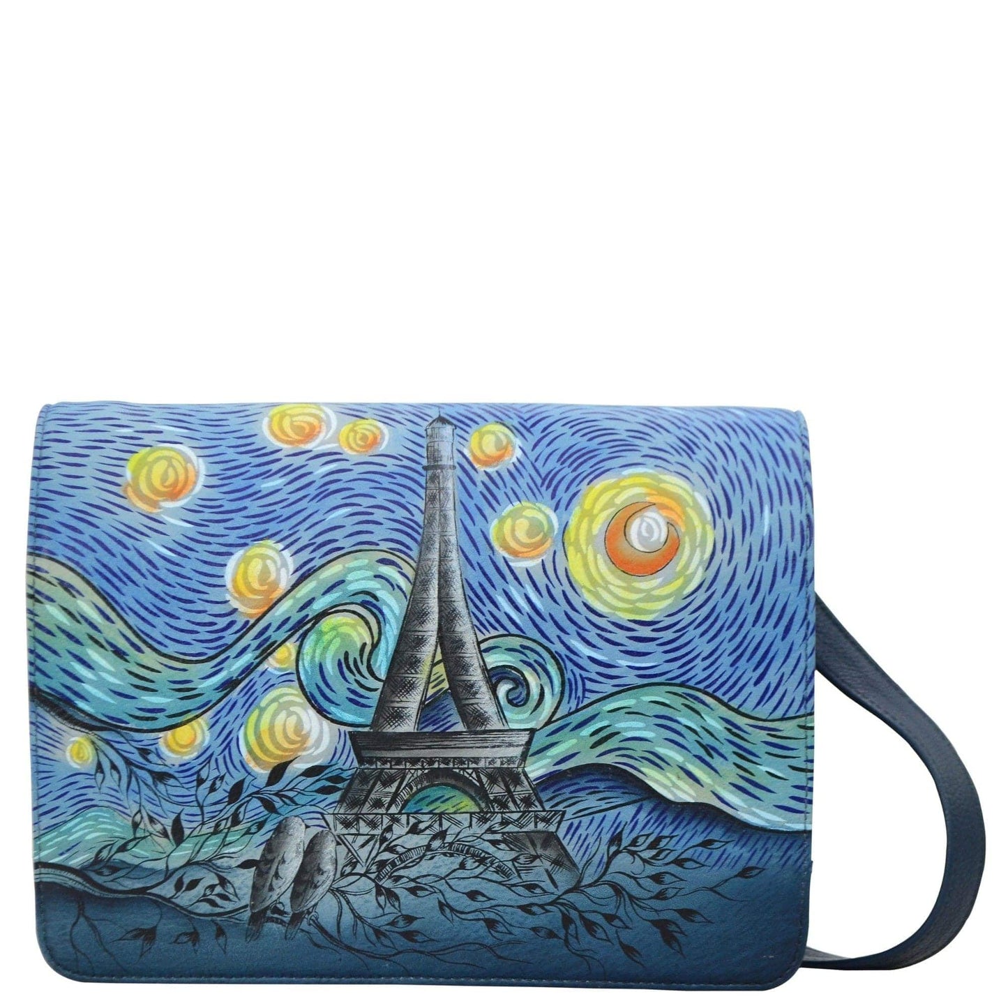 Anna by Anuschka womens Anna Anuschka, Handpainted Leather Medium Saddle Crossbody-love in Paris Cross Body Handbag, Love Paris, One Size US
