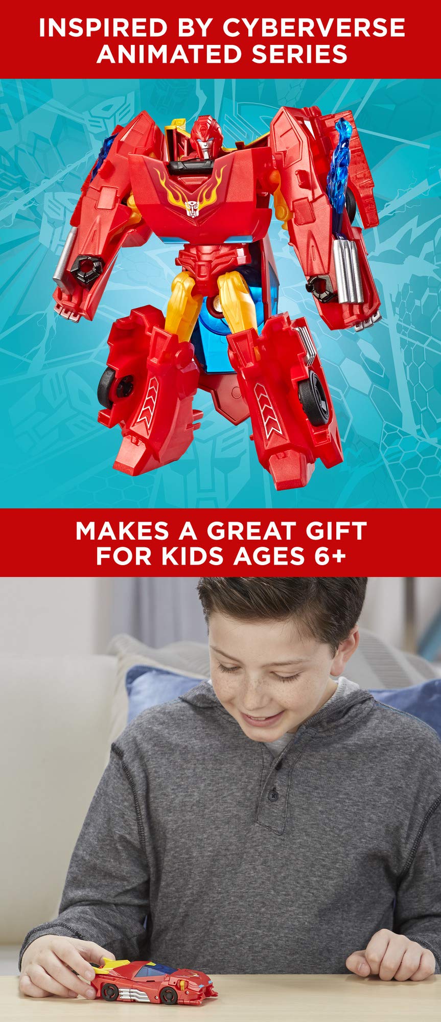 Transformers E3638 Cyberverse Action Attackers: Warrior Class Hot Rod Action Figure Toy