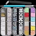 Mixed 3D Nail Art Gem Decoration Accessories Kit #1, Aurora Bear Bow Butterfly Starry AB Rhinestone Charm Jewelry for Deco, Pearl Flower Caviar Bead