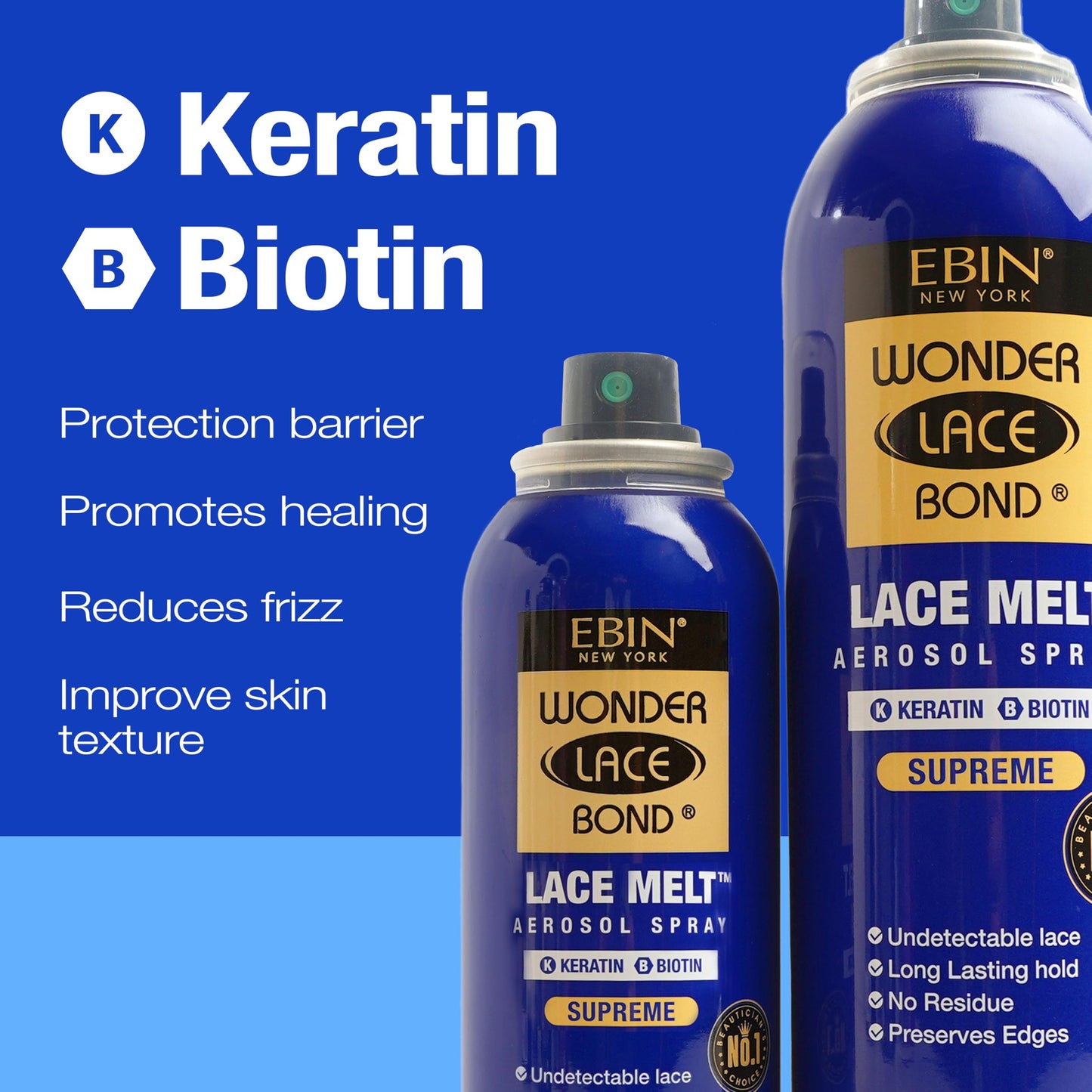 Wonder Lace Melt Aerosol Spray - Keratin Biotin Infused 6.08 fl.oz./180ml Preserves Edges & Undetectable Lace Long lasting hold No Residue glueless