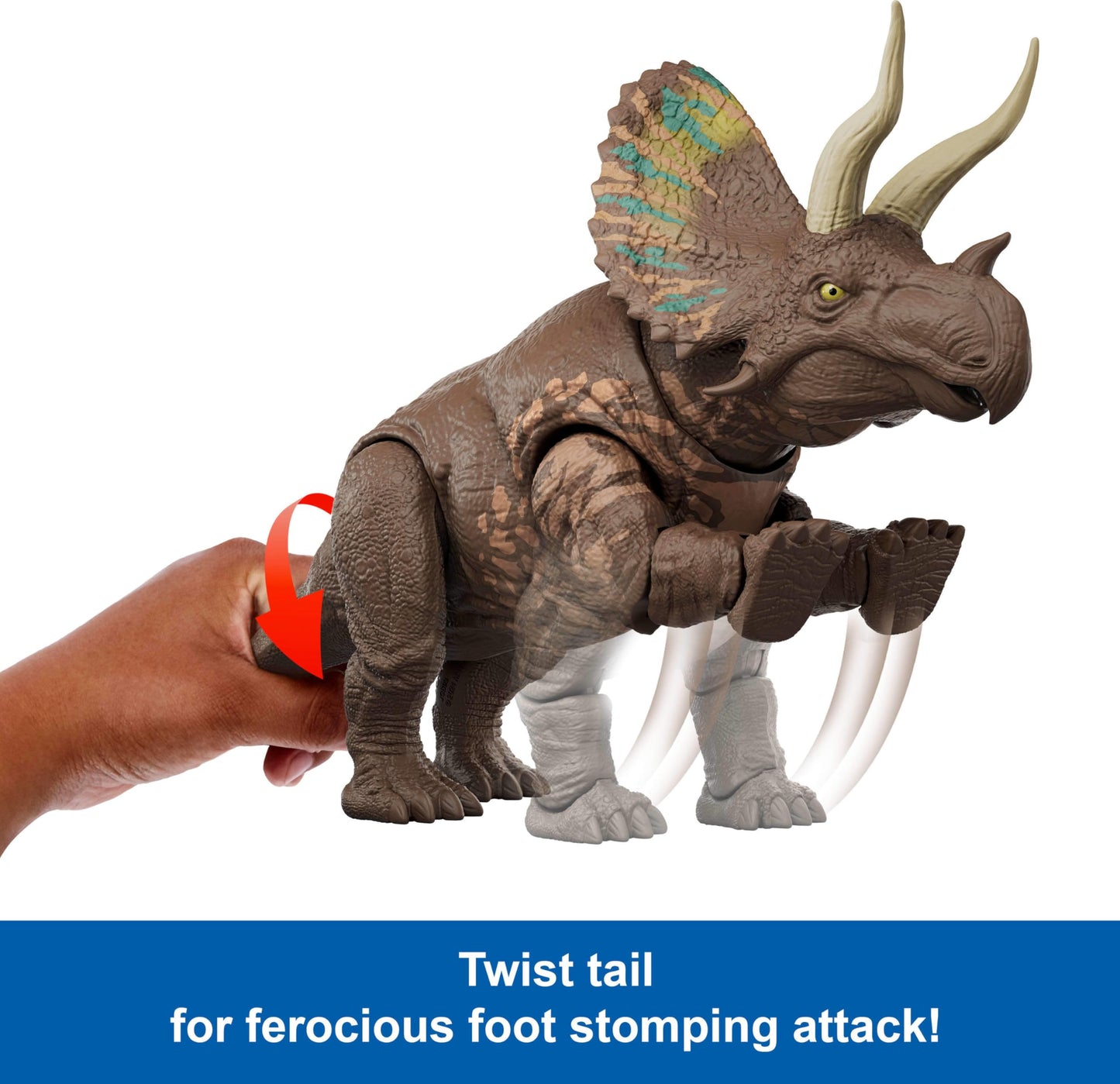 Mattel Jurassic World Rebirth Gigantic Thrashers Eotriceratops Dinosaur Figure Toy, Large Species, 2 Tail Activated Rampage Attacks, Digital Play