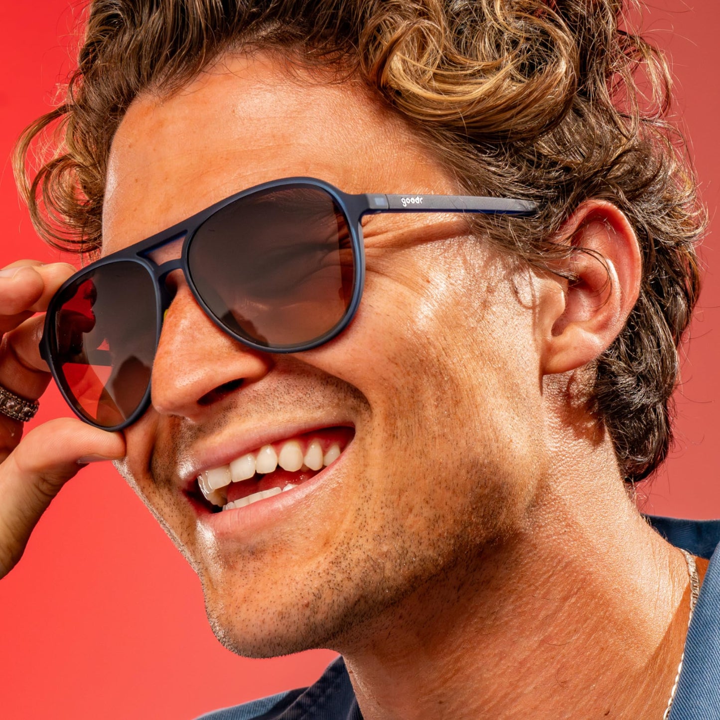 goodr Frequent Skymall Shoppers Polarized Aviator Sunglasses, Large Sized (Mach G), Navy Frame with Amber Gradient Lens, Dark to Light Tint, UV400