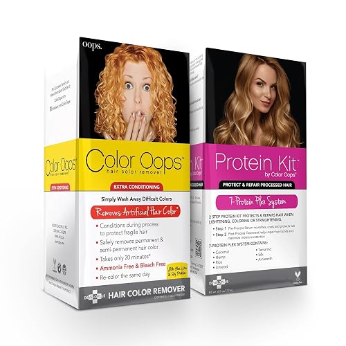 Color Oops Extra Conditioning Hair Color Remover and Protein Kit Bundle, Dye Remover Processes in 20 Minutes, Safely Removes Permanent