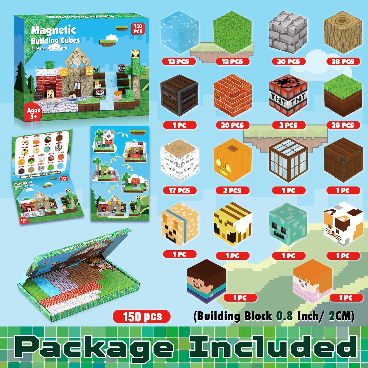 ToyUnited 150pcs Magnetic Blocks – STEM Magnet Cubes Building & Stacking Toys, Montessori Sensory Set for Kids Ages 3-8, Gift Idea