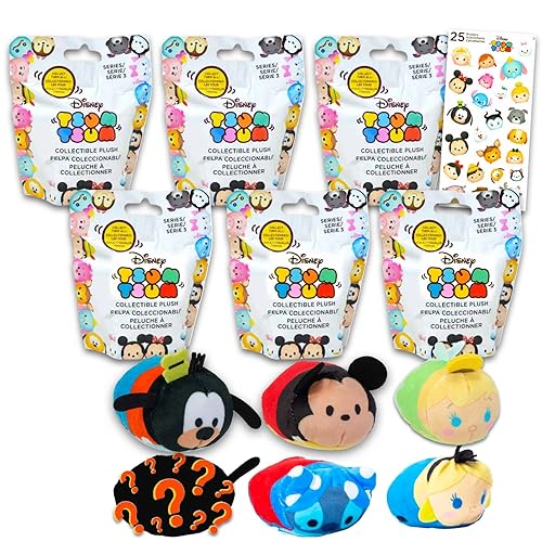 Disney Tsum Tsum Plush Blind Bags Set - Bundle with 6 Tsum Tsum Mini Plush Toys Plus Stickers for Kids, Boys, Girls | Disney Tsum Tsum Goodie Bags