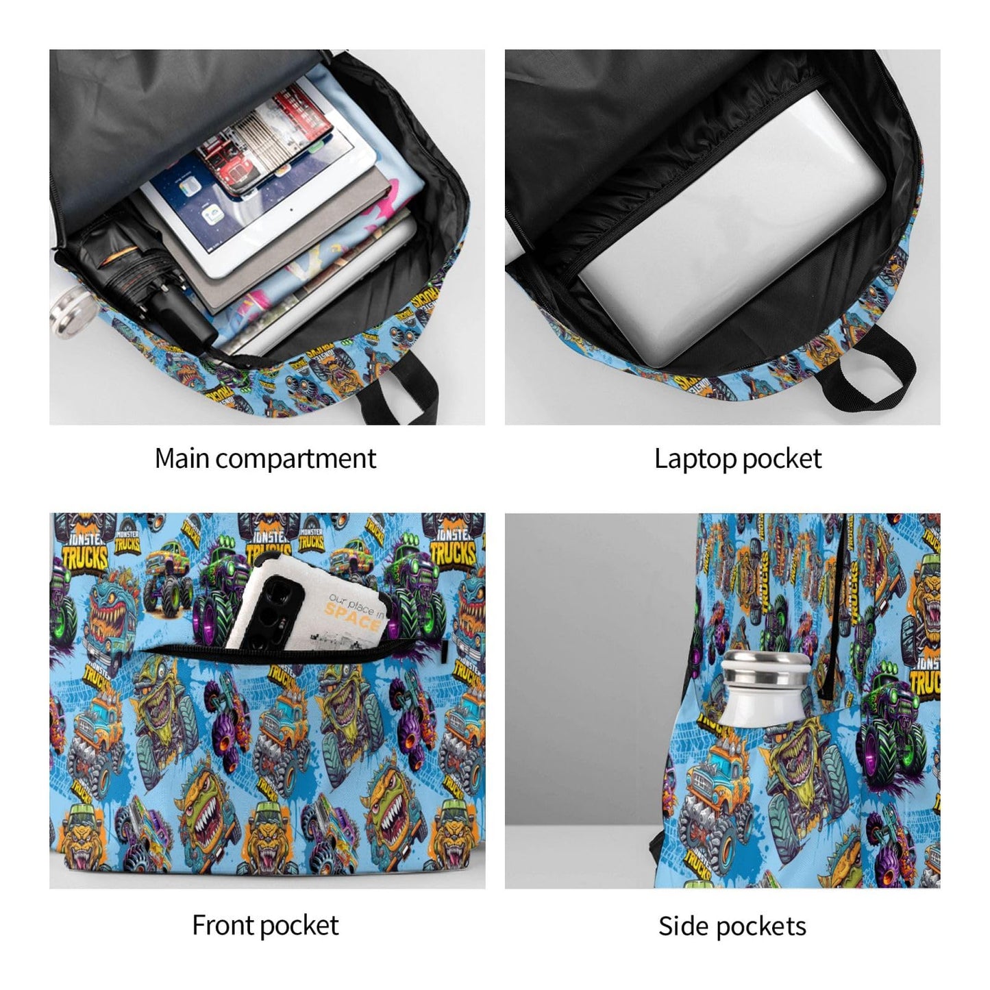 Graetvik monster truck Backpacks, Laptop Backpacks Hiking Backpacks, Outdoor Lightweight Backpack.