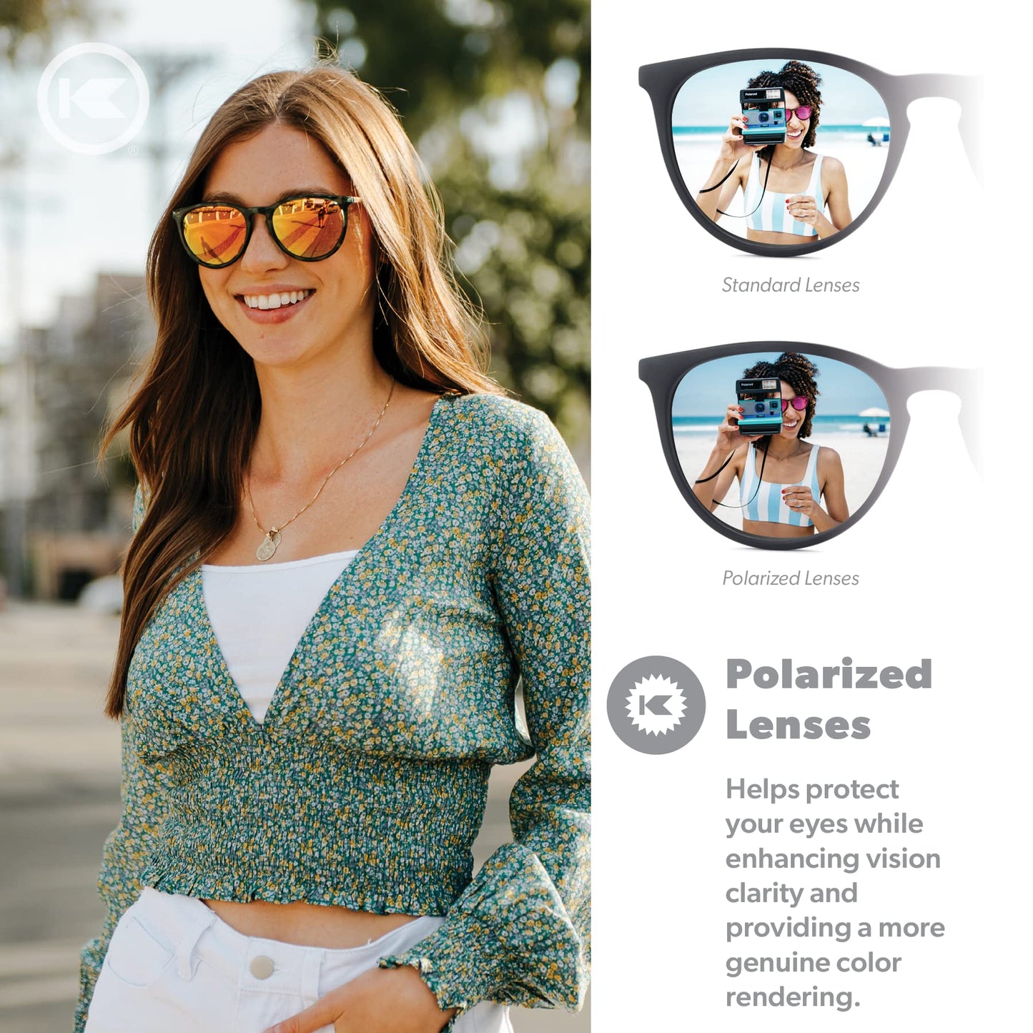 Knockaround Mary Janes Polarized Sunglasses for Women & Men - Impact Resistant Lenses & Full UV400 Protection, Slate Tortoise Shell/Rose Gold