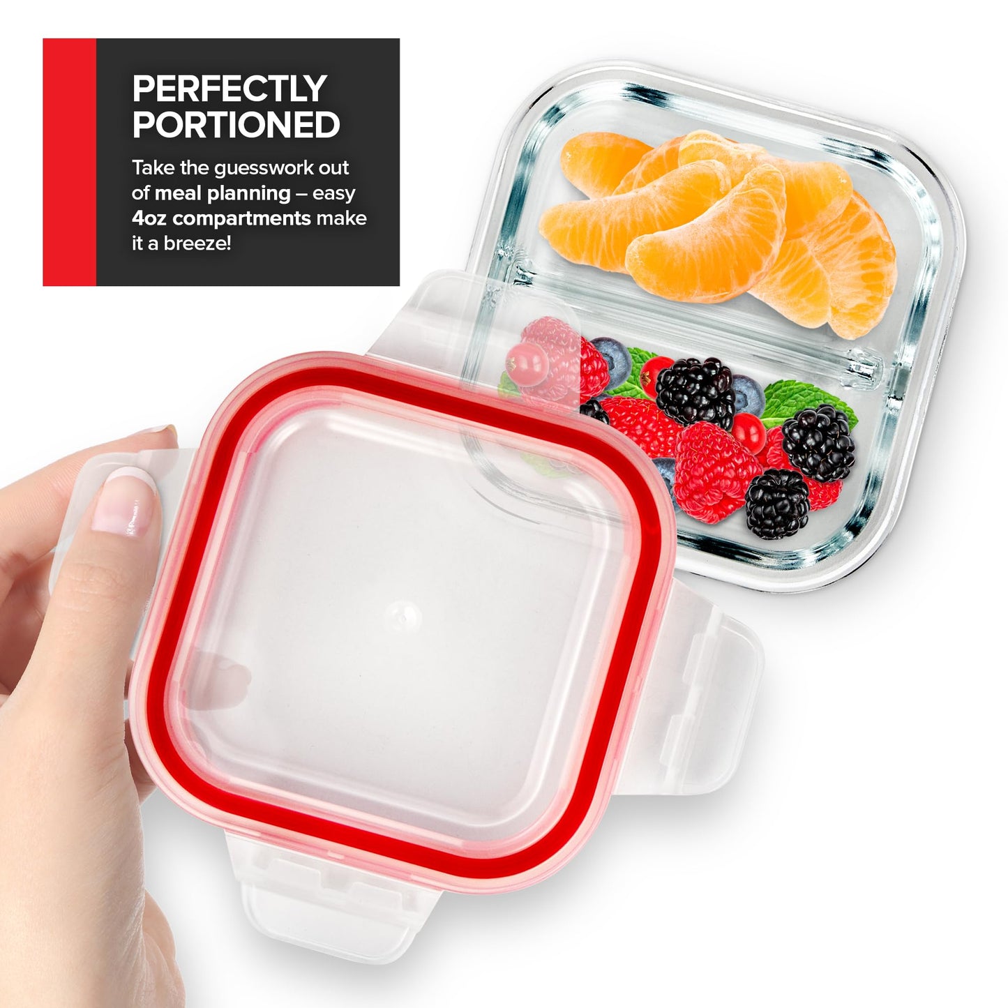 Glass Portion Control Bariatric Containers (3 Pack), 1 Cup Food Containers with Two 4 oz Compartments, 4oz Food Storage Containers for meal prep…