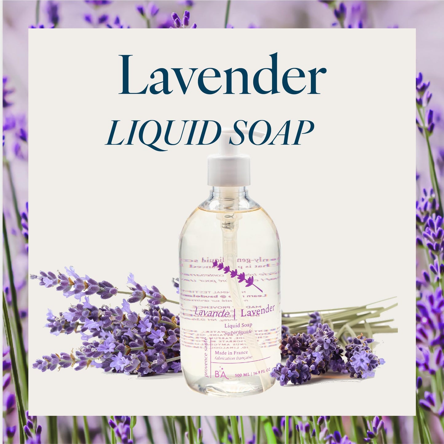 Provence Sante Natural Liquid Soap - Moisturizing Almond Oil Hand Soap with Calming Lavender Scent - Elegant Pump Dispenser for Kitchen & Bath (16.9