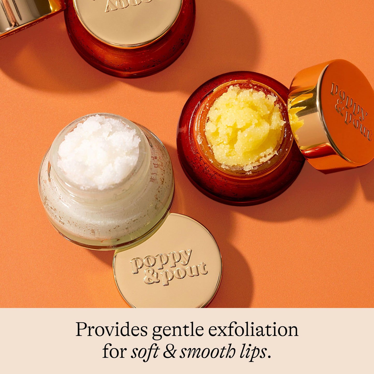 Poppy & Pout Natural Lip Scrub, Moisturizing Sugar Scrub for Dry Lips, Lip Scrubber Exfoliator with Essential Oils Smooths and Hydrates Lips, In