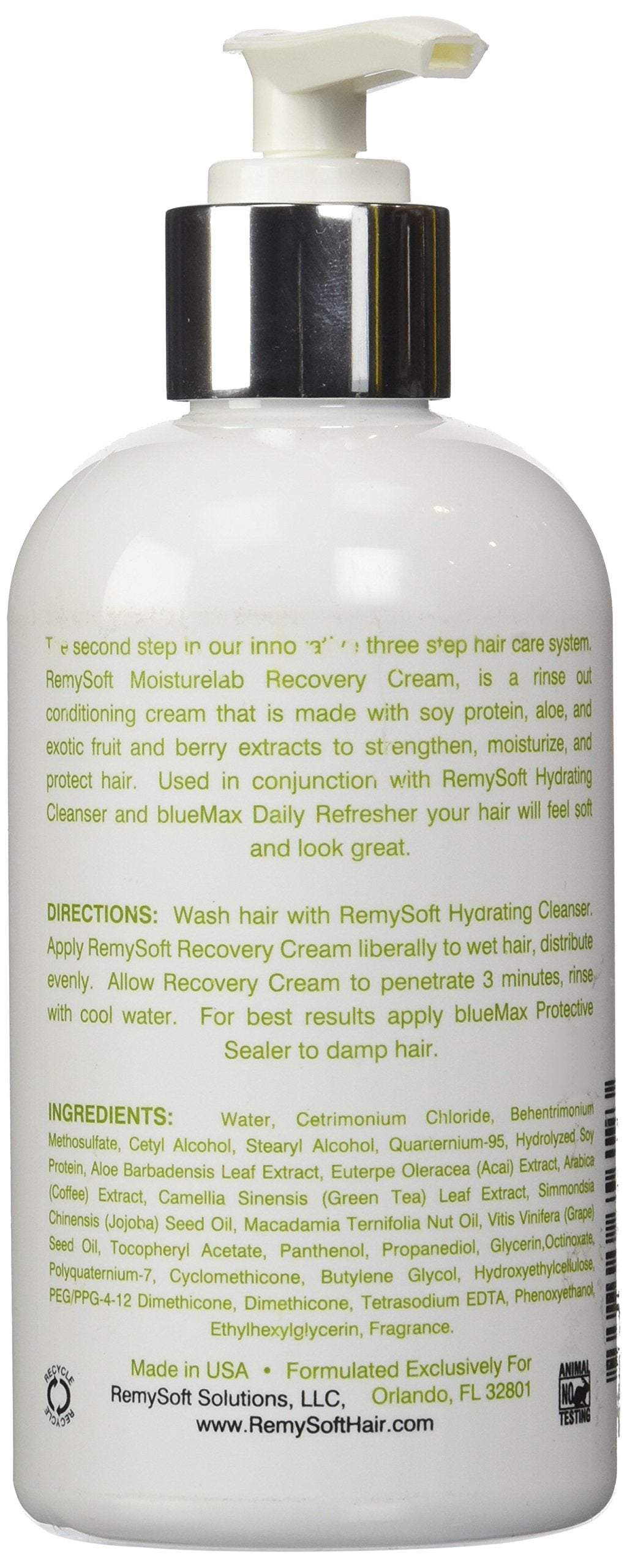 RemySoft Moisturelab Recovery Cream - Safe for Hair Extensions, Weaves and Wigs - Salon Formula Conditioner 8oz - Gentle Sulfate-free Lather