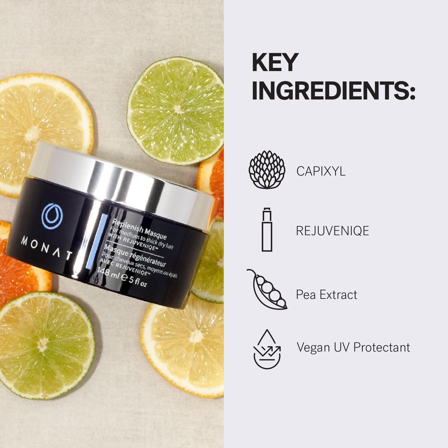 MONAT Replenish™ Masque Infused with Rejuveniqe® - Hair Masque that Deeply Condition Medium to Thick Hair. Hydrating Hair Mask w/Pea Extract & Vegan
