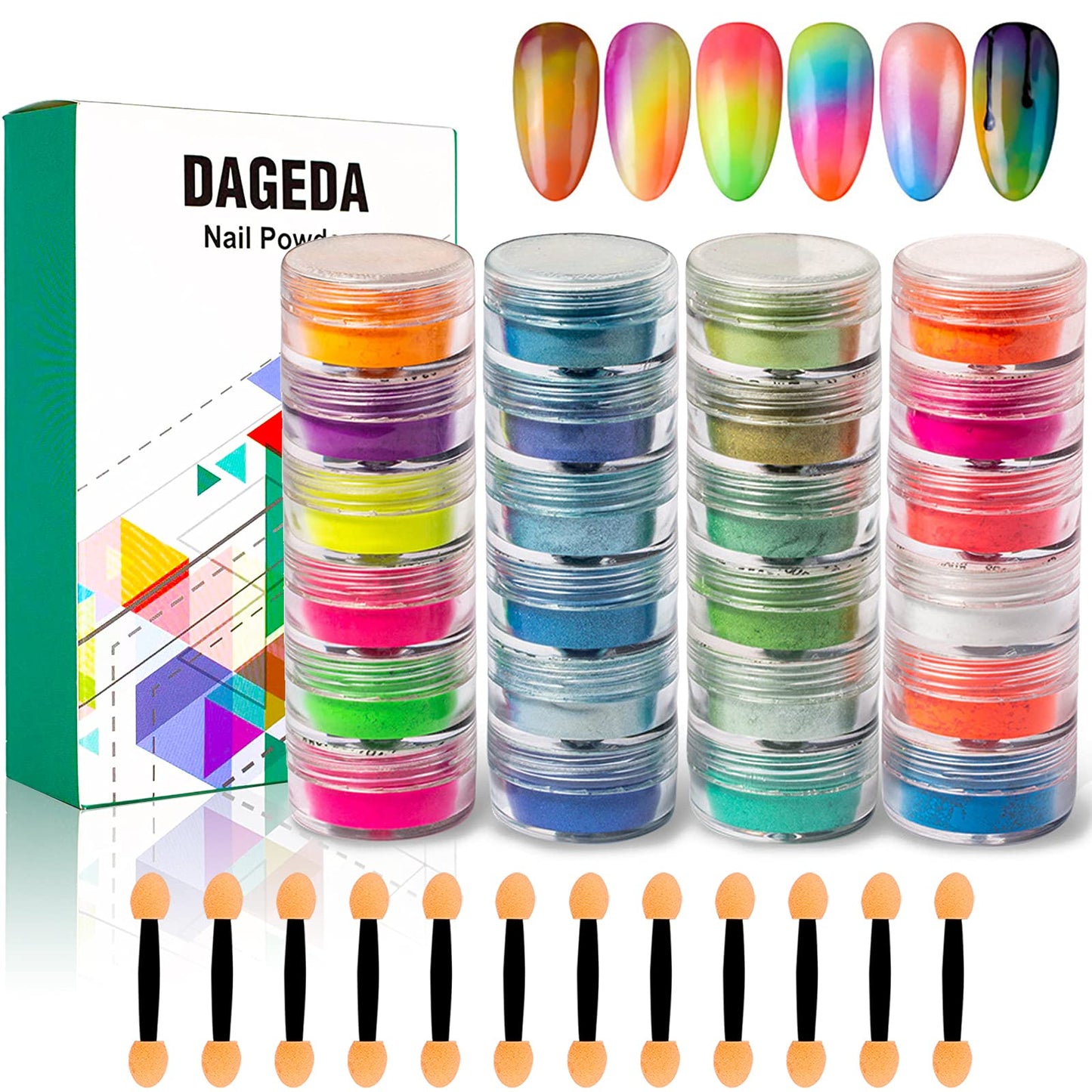 DAGEDA 24 Color Pigment Nail Powder Dust, Colorful Iridescent Glitter Ultrafine Luminous Pearlescent High-Gloss Halo Powder, 3D DIY Nail Art