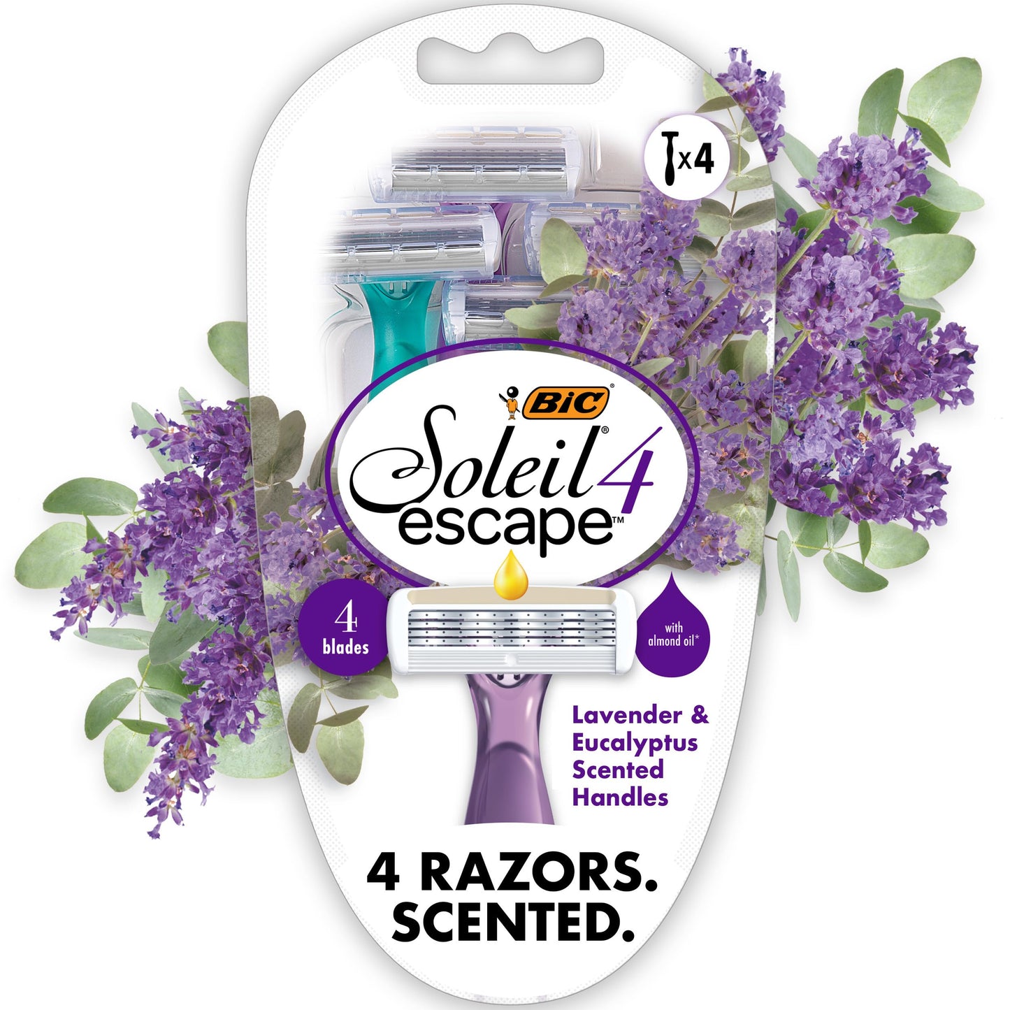 BIC Soleil 4 Escape Women's Disposable 4-Blade Razors, Lavender & Eucalyptus Scented Handles for Smooth Shaving, 4-Pack Beauty and Personal Care BIC Default Title