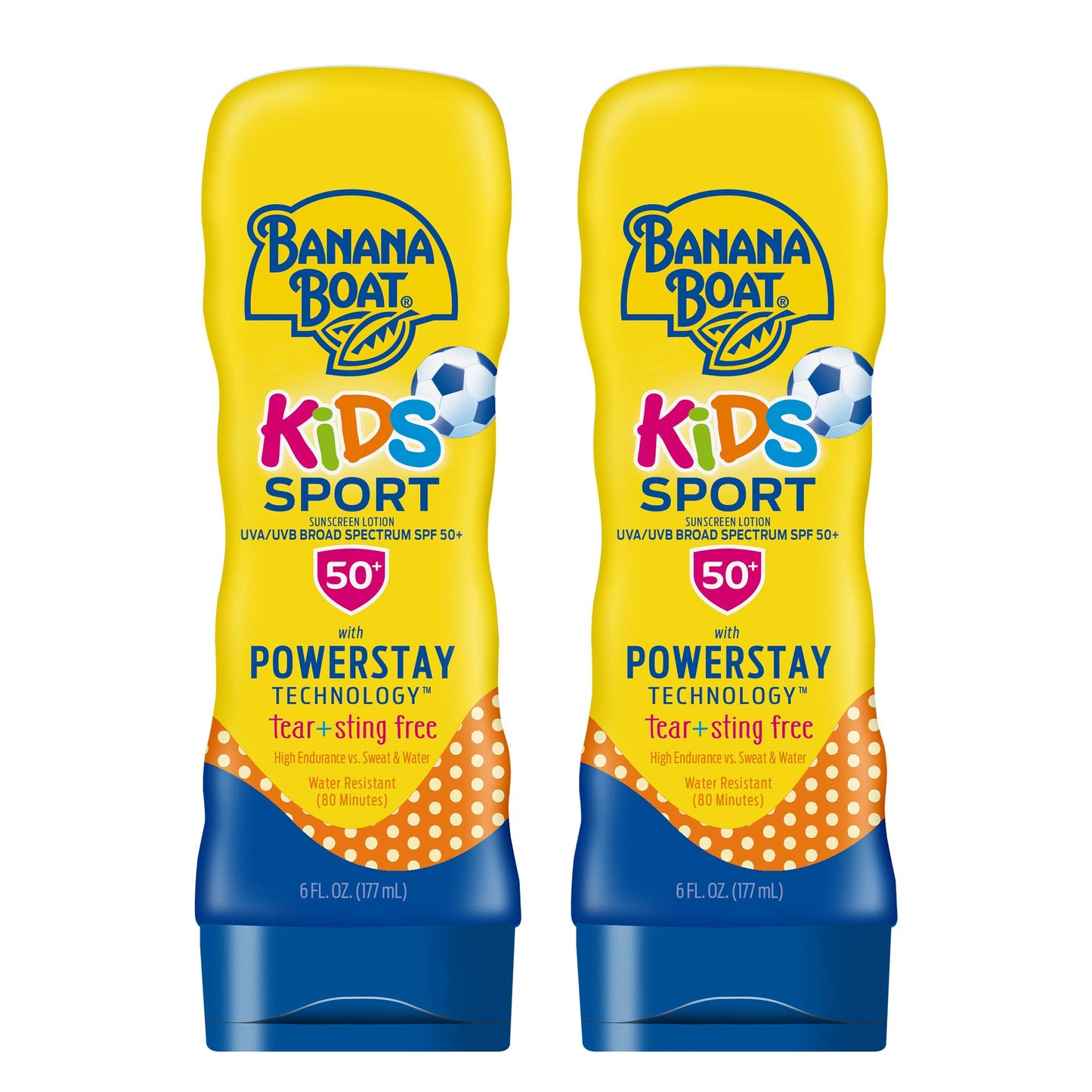 Banana Boat Sport Kids Sunscreen Lotion SPF 50, Twin Pack | Tear Free Sunscreen for Kids SPF 50, Childrens Sunblock Lotion, Oxybenzone-Free, 6oz each