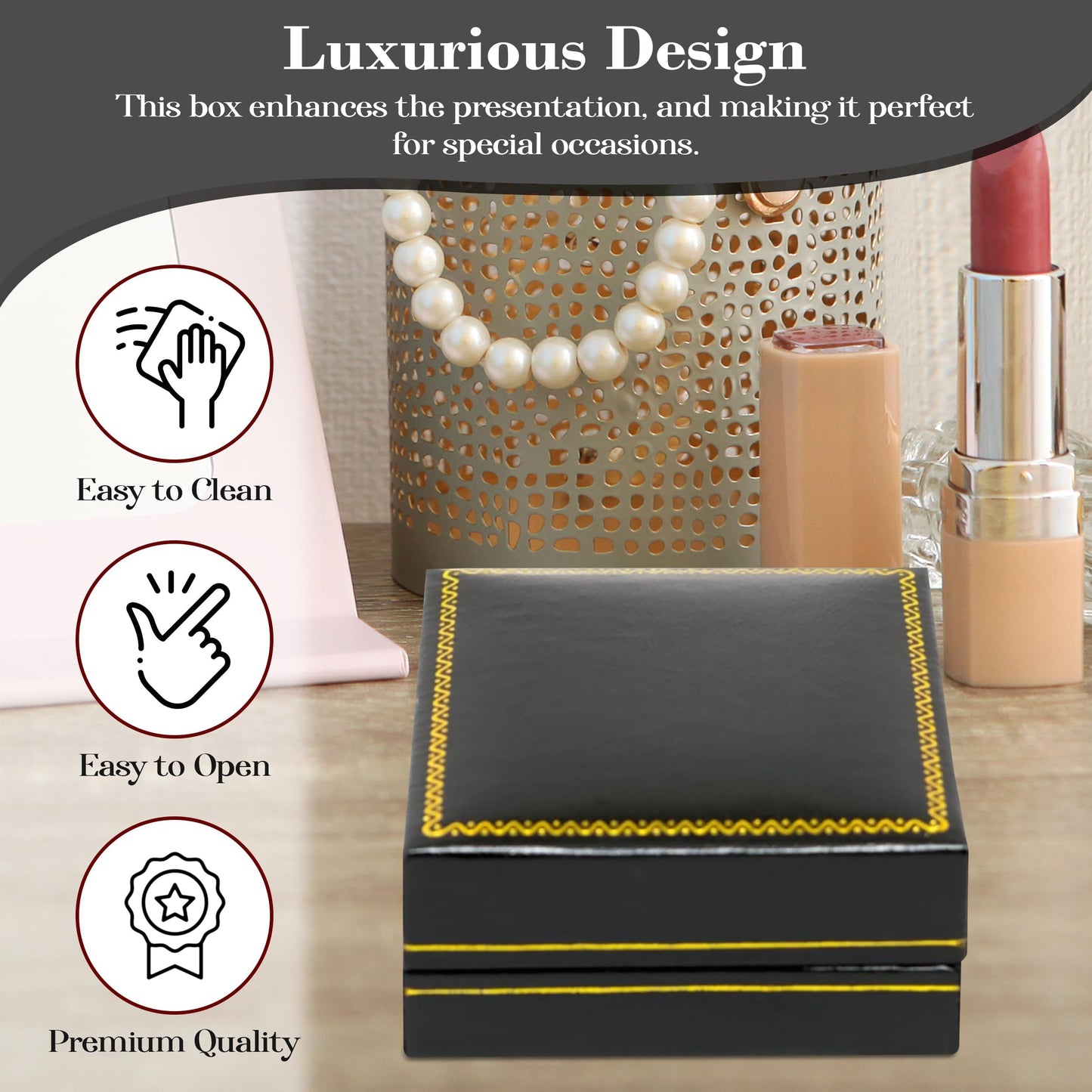 Novel Box Black Jewelry Box for Earrings Tree 2.5x2.75x1.62 Inches - Earring Gift Boxes with Gold Trim - Faux Leatherette Earring Storage Case - Gift…