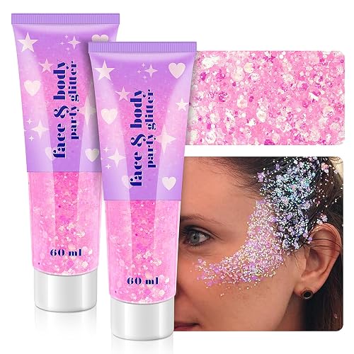 Body Glitter Gel, Holographic Face Glitter Gel Sequins Shimmer for Hair, Lip, Eyeshadow, Nails, Chunky and Powder Mixed Glitter Gel, Cosmetic Flakes