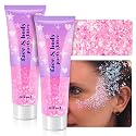 Body Glitter Gel, 2 Jars Face Glitter Gel Sequins Shimmer for Hair, Lip, Eyeshadow, Nails, Chunky and Powder Mixed Glitter Gel, Holographic Cosmetic