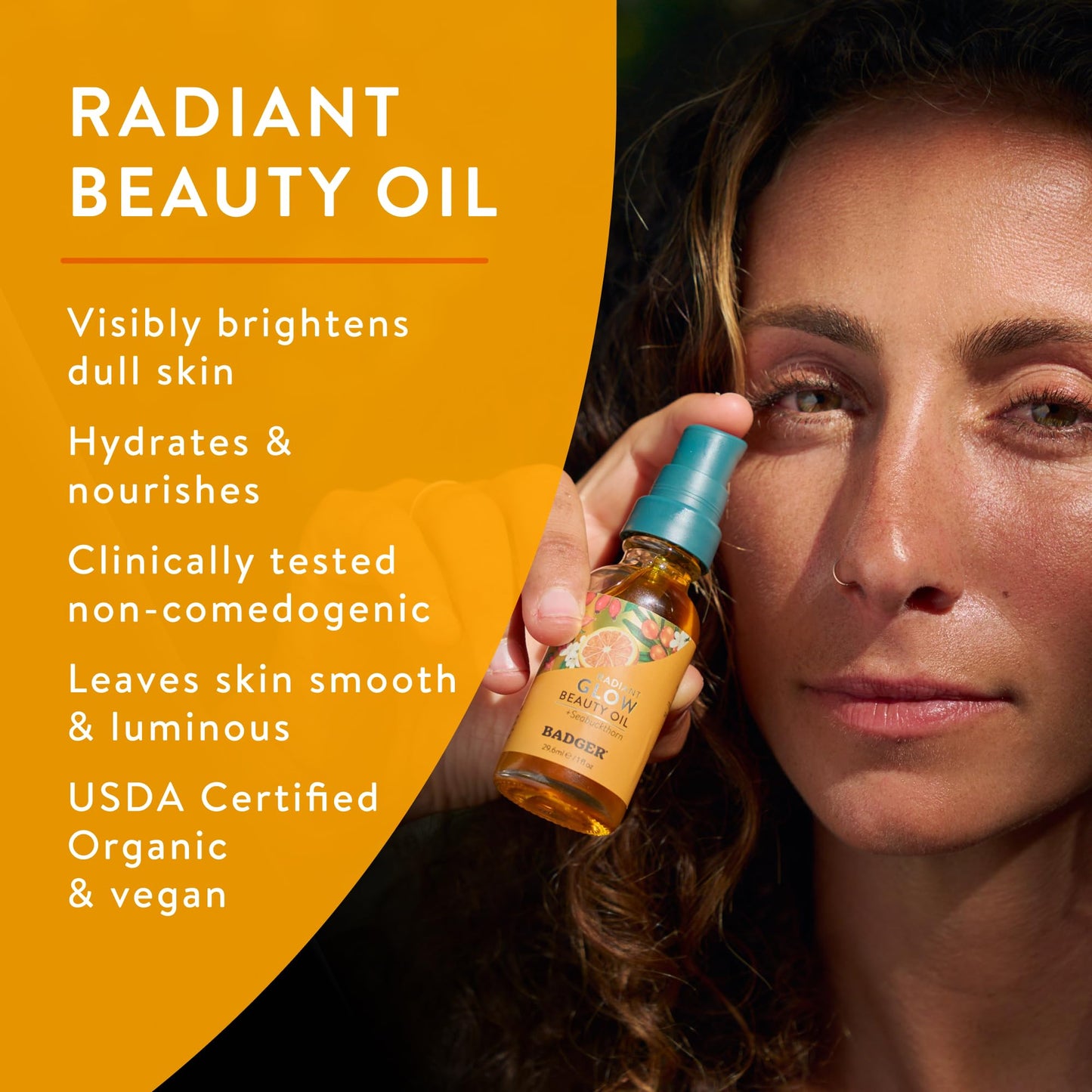 Badger Seabuckthorn Face Oil, Organic Face Moisturizer for Women & Men, Nourishing & Soothing Organic Jojoba, Baobab & Vitamin E Oil, Vegan
