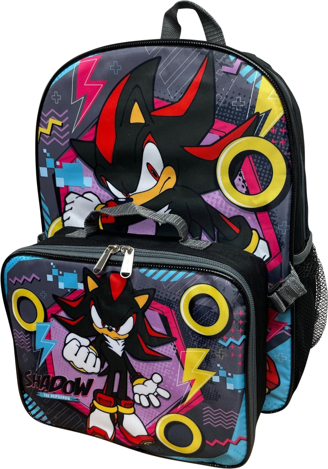 Ruz Sonic The Hedgehog 16 Inch Backpack W/Detachable Matching Lunch Box, Sonic - Shadow Kid's School Bag (Shadow)