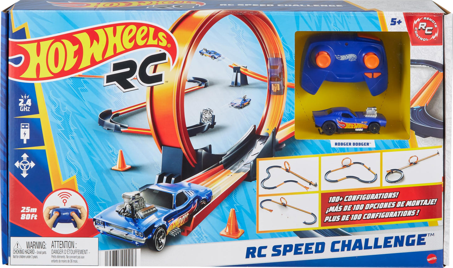 Hot Wheels Toy Car RC Set with 1:64 Scale Remote-Control Vehicle & 30+ Pieces of Race Track to Create Multiple Configurations