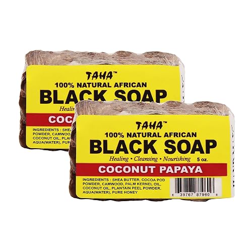 Taha African Black Soap Bar, Organic & 100% Natural, Soothing & Moisturizing, Healthy Cleansing - Great for Blemishes, Acne, Dry Scalp, and More
