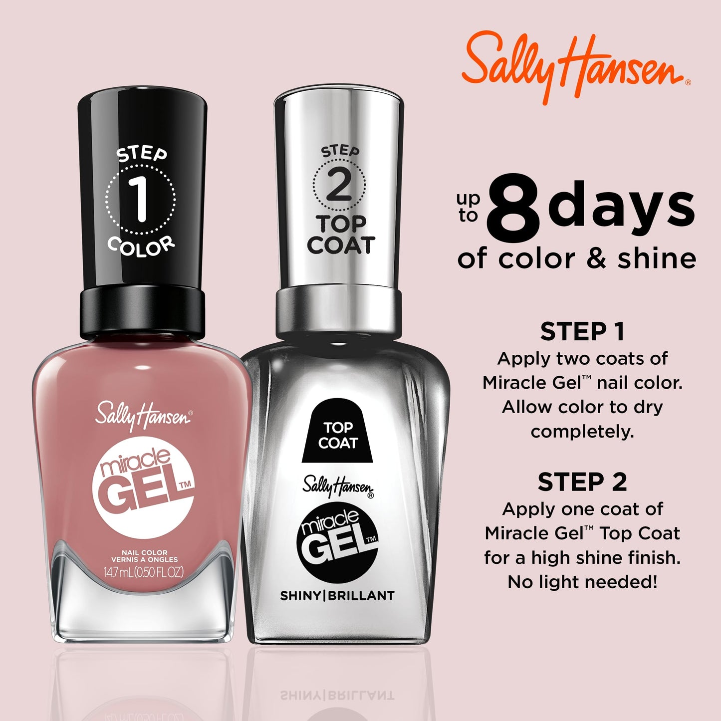 Sally Hansen Miracle Gel Salon Quality Nail Polish | Gel-Like Formula, Two-Step System, No UV Light Needed, Long Lasting | Opaque, Glossy | 252 Rose