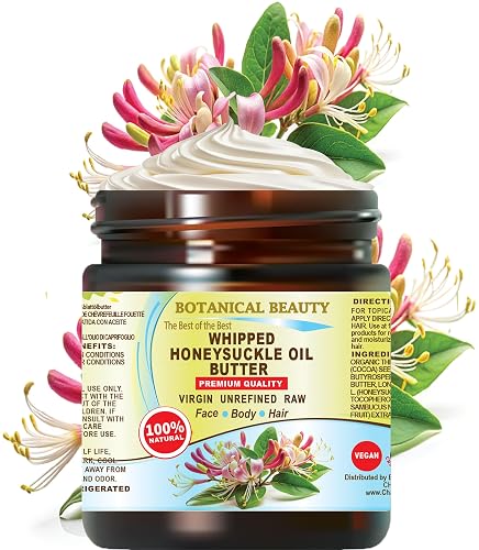 Botanical Beauty Whipped HONEYSUCKLE OIL BUTTER 100% Natural Pure RAW. Cocoa Butter, Shea Nut Butter, Honeysuckle Essential Oil Virgin Unrefined Cold