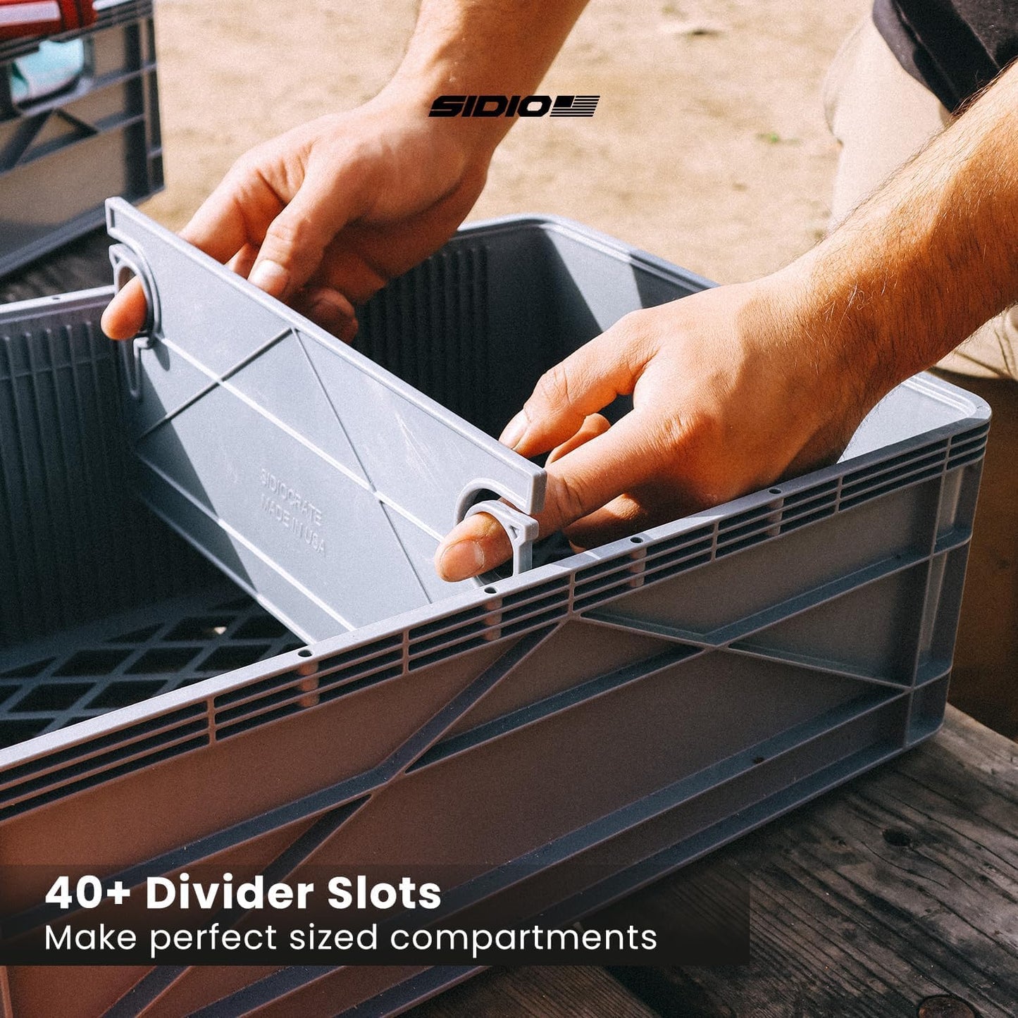 SIDIO Full-Size Collapsible Crate - Heavy Duty Stackable Storage Bin with Lid & 2 Short-Ways Dividers, Durable Plastic Organizer for Home, Office…