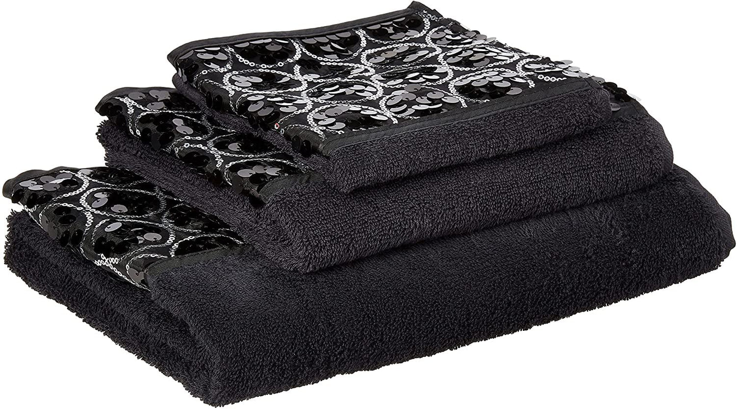 Popular Bath Sinatra 3 Piece Towel Set, Bath Towel, Hand Towel, Wash Cloth, Black