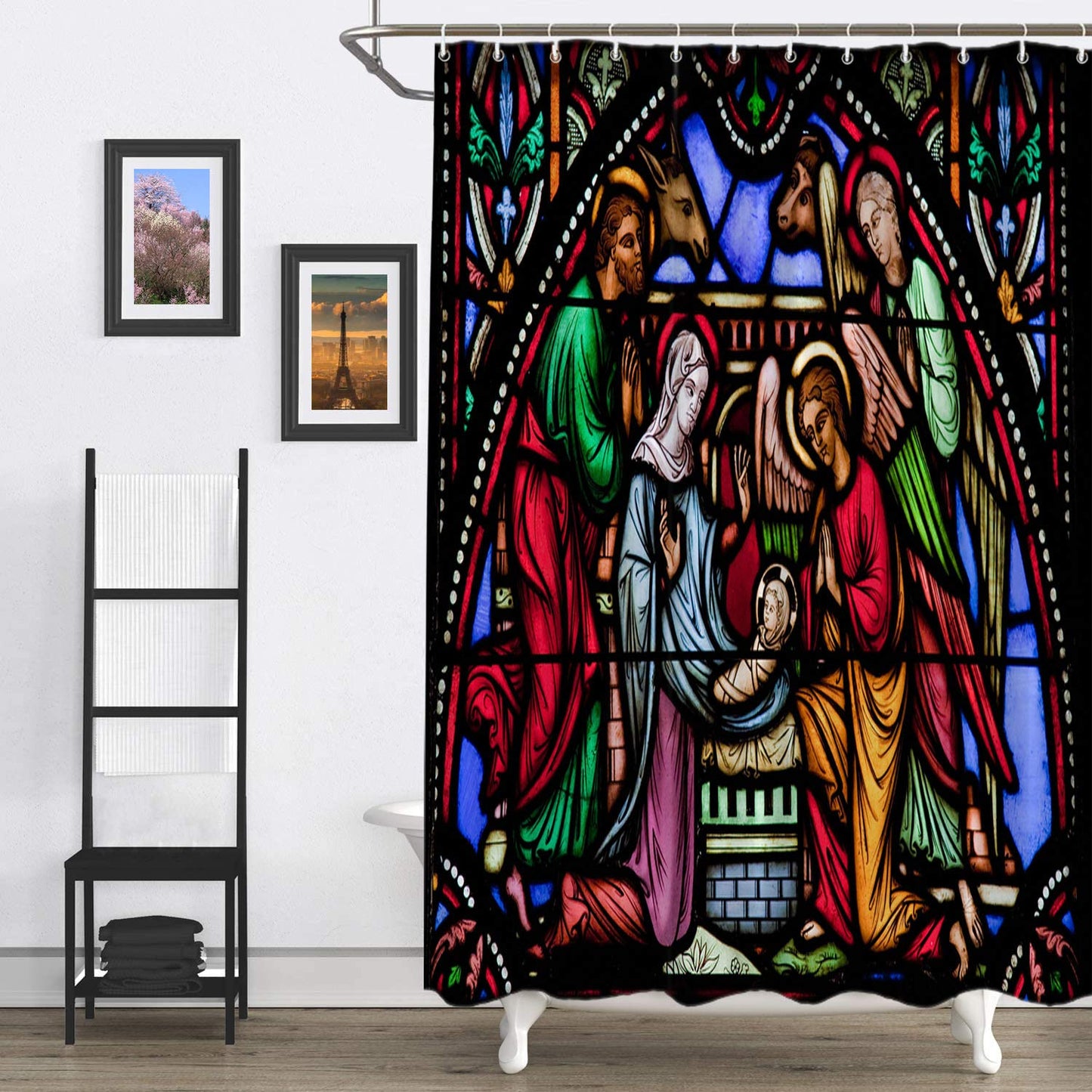 BaoNews Christmas Decorative Shower Curtain, Christmas Stained Glass AngelDecor Shower Curtain for Shower Stall Bathroom Resistant Waterpro…