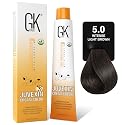 GK HAIR Color Cream 5.0 Intense Natural Light Brown - 100% Grey Coverage | Semi, Demi-Permanent Results|8-10 Vol Semi| 20-30-40 Vol Permanent - Salon