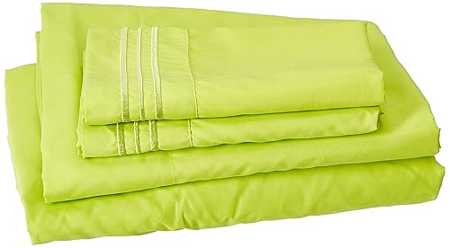CELINE LINEN Luxury Silky-Soft 1500 Premier Softest Hotel Quality Wrinkle-Free 4-Piece Bed Sheet Set, Deep Pocket up to 16 inch, King Lime
