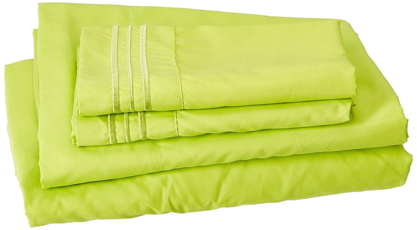 CELINE LINEN Luxury Silky-Soft 1500 Premier Softest Hotel Quality Wrinkle-Free 4-Piece Bed Sheet Set, Deep Pocket up to 16 inch, King Lime