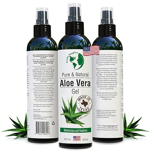 Earth’s Daughter Organic Aloe Vera Gel from Fresh Cut 100% Pure Organic Aloe leaves - Fast Absorbing for Face, Skin, Hair & Body - Vegan, Unscented