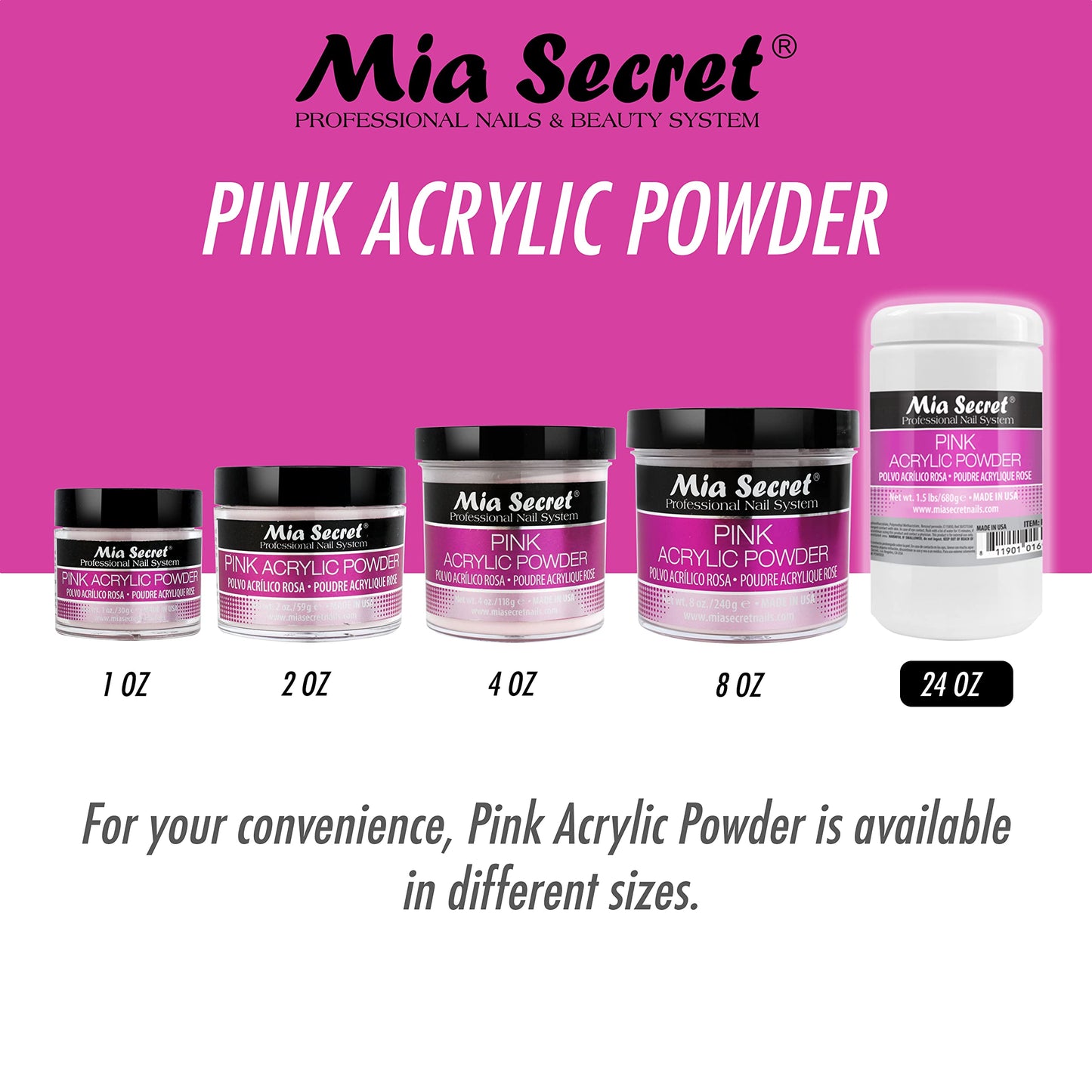 Mia Secret pink Acrylic Powder 1.5 lbs - Made in USA Beauty & Personal Care Mia Secret
