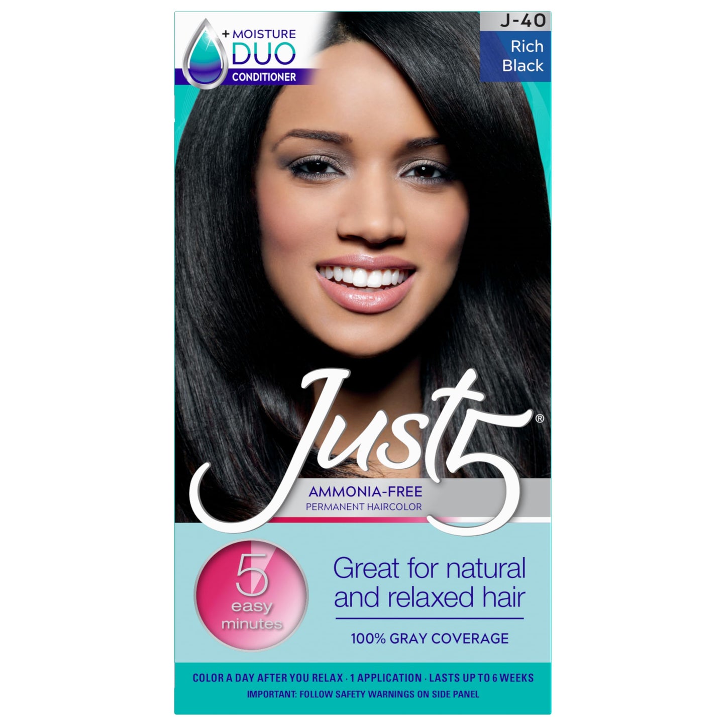 Just 5 Women's 5 Minute Permanent Hair Color with Conditioner, Grey Hair Coloring for Women - Rich Black